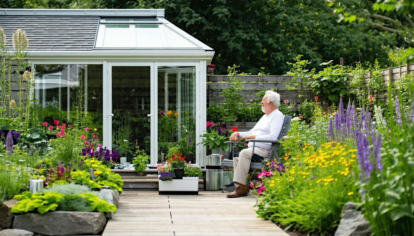 Homeowner enjoying a sustainable garden