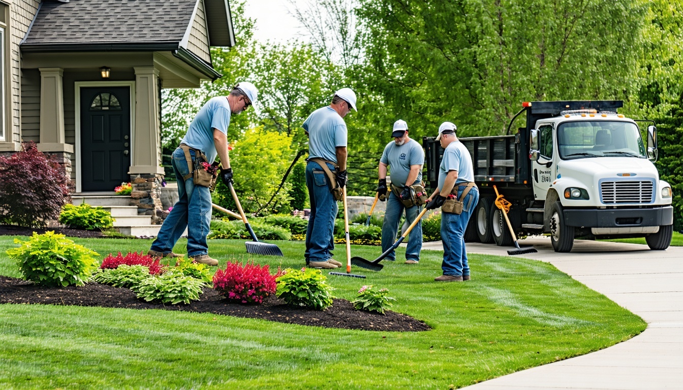 Professional landscaping team at work